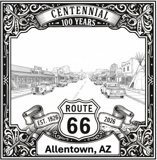 Laser-engraved design of Allentown, Arizona for Route 66 Centennial