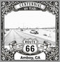 Laser-engraved design of Amboy, California for Route 66 Centennial