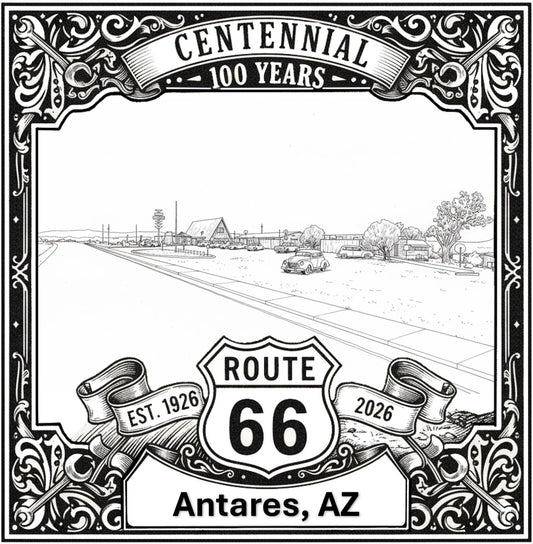 Laser-engraved design of Antares, Arizona for Route 66 Centennial