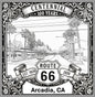 Laser-engraved design of Arcadia, California for Route 66 Centennial