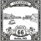 Laser-engraved design of Avilla, Missouri for Route 66 Centennial