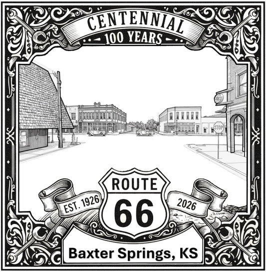 Laser-engraved design of Baxter Springs, Kansas for Route 66 Centennial