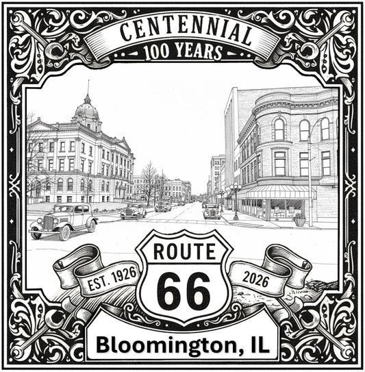 Laser-engraved design of Bloomington, Illinois for Route 66 Centennial