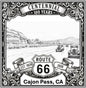 Laser-engraved design of Cajon Pass, California for Route 66 Centennial