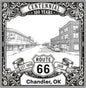 Laser-engraved design of Chandler, Oklahoma for Route 66 Centennial