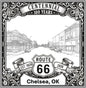 Laser-engraved design of Chelsea, Oklahoma for Route 66 Centennial