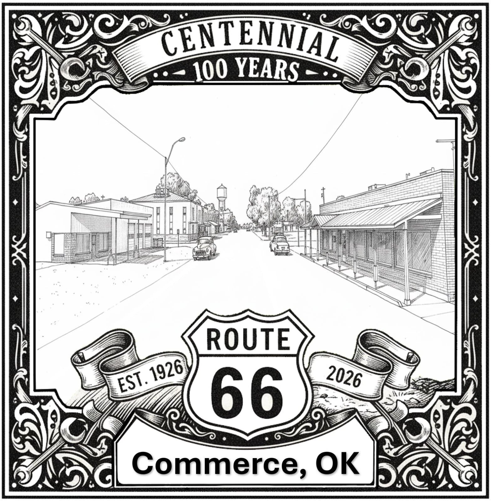 Laser-engraved design of Commerce, Oklahoma for Route 66 Centennial