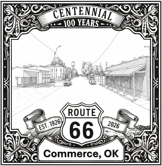 Laser-engraved design of Commerce, Oklahoma for Route 66 Centennial