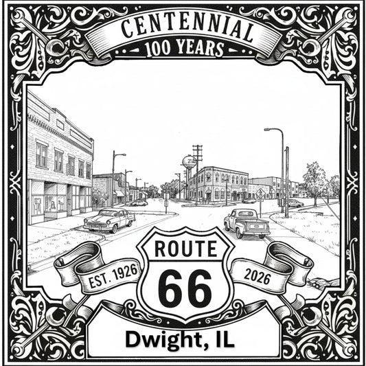 Laser-engraved design of Dwight, Illinois for Route 66 Centennial