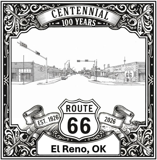 Laser-engraved design of El Reno, Oklahoma for Route 66 Centennial