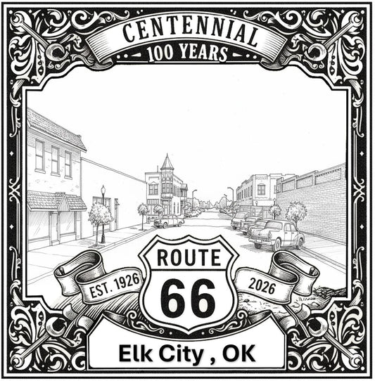 Laser-engraved design of Elk City, Oklahoma for Route 66 Centennial