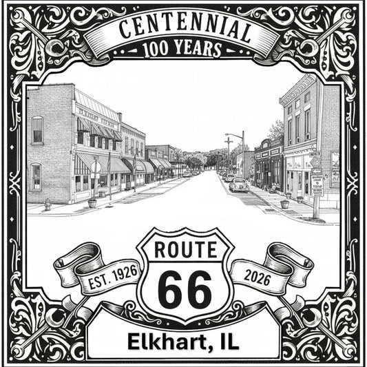 Laser-engraved design of Elkhart, Illinois for Route 66 Centennial