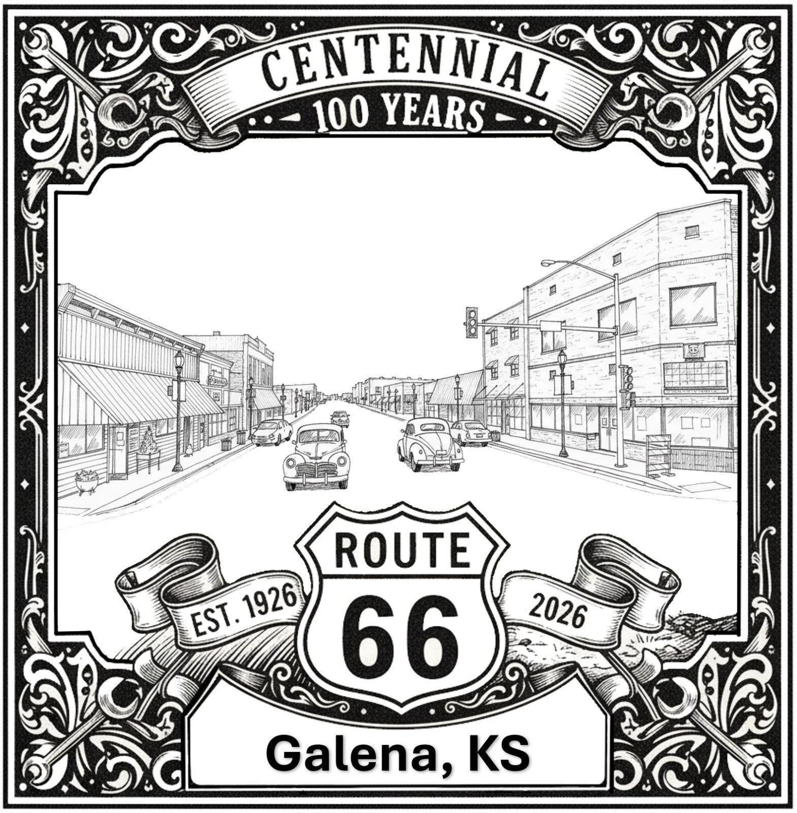 Laser-engraved design of Galena, Kansas for Route 66 Centennial