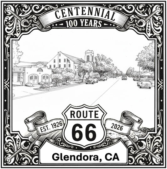 Laser-engraved design of Glendora, California for Route 66 Centennial
