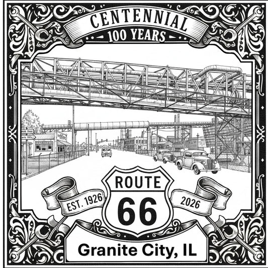 Laser-engraved design of Granite City, Illinois for Route 66 Centennial
