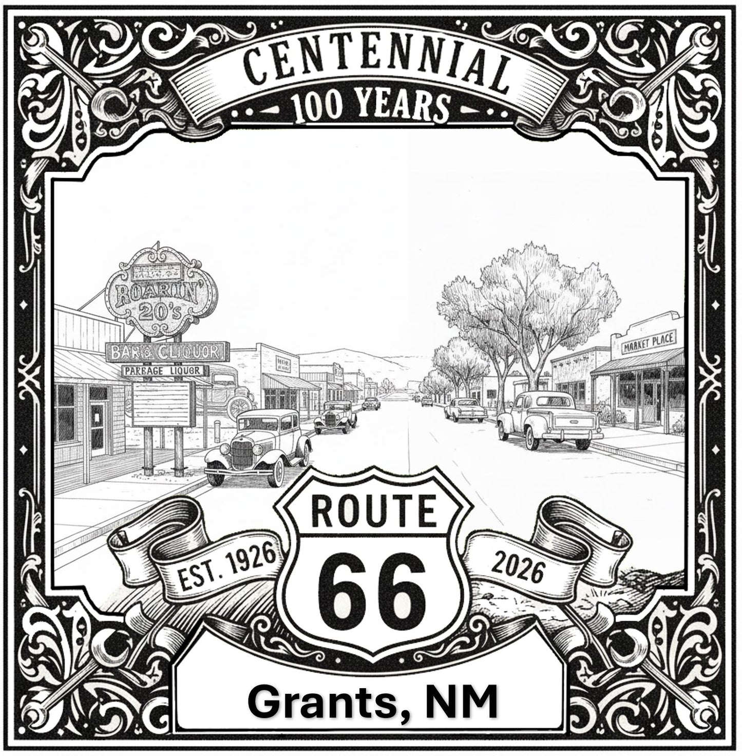 Laser-engraved design of Grants, New Mexico for Route 66 Centennial