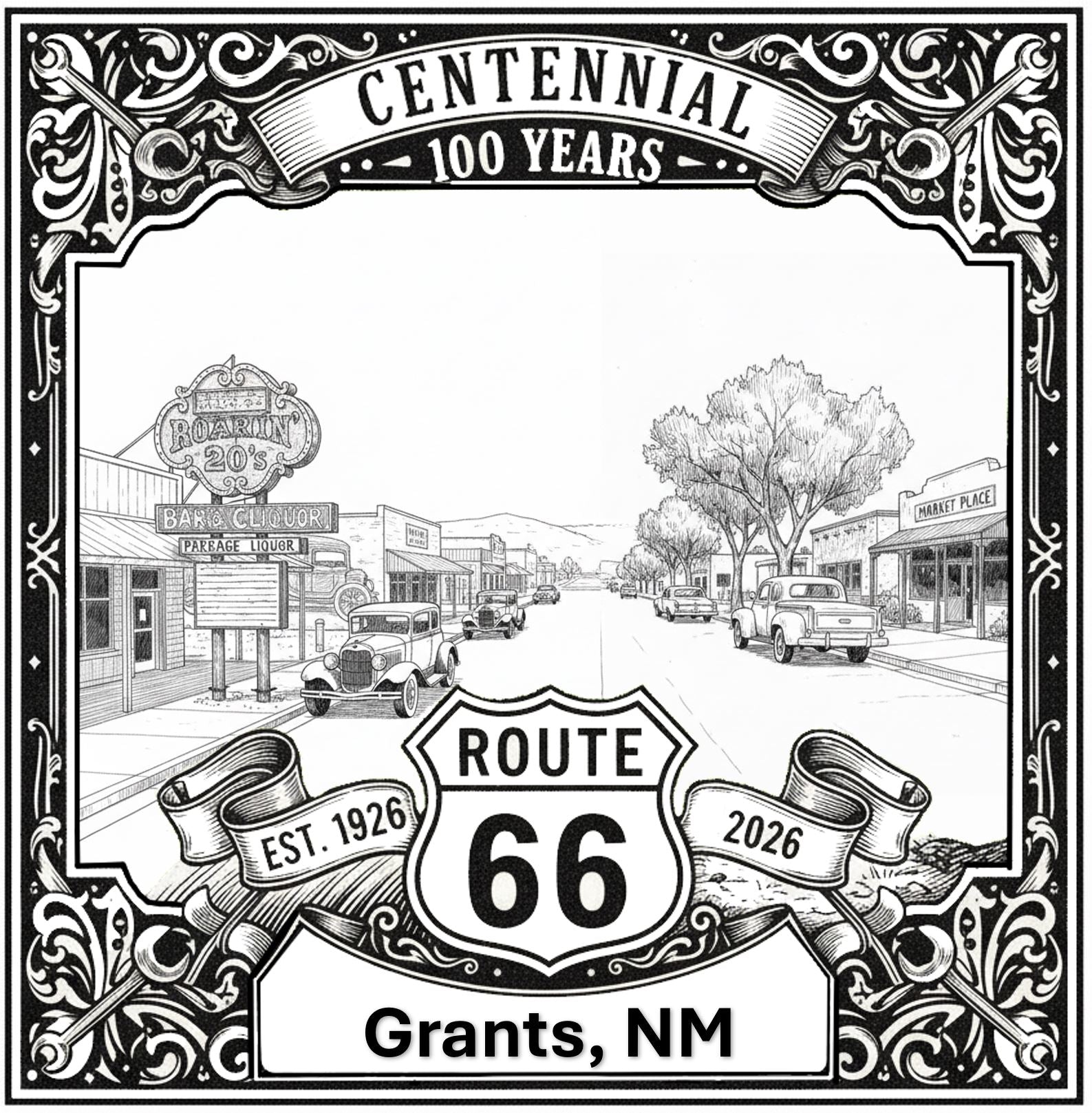 Laser-engraved design of Grants, New Mexico for Route 66 Centennial