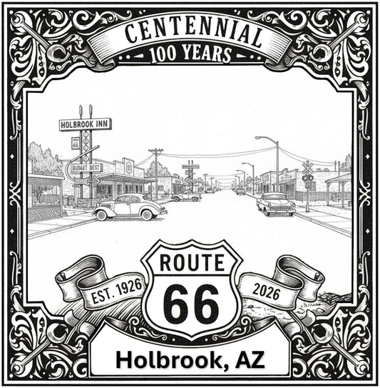 Laser-engraved design of Holbrook, Arizona for Route 66 Centennial