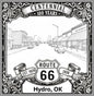 Laser-engraved design of Hydro, Oklahoma for Route 66 Centennial