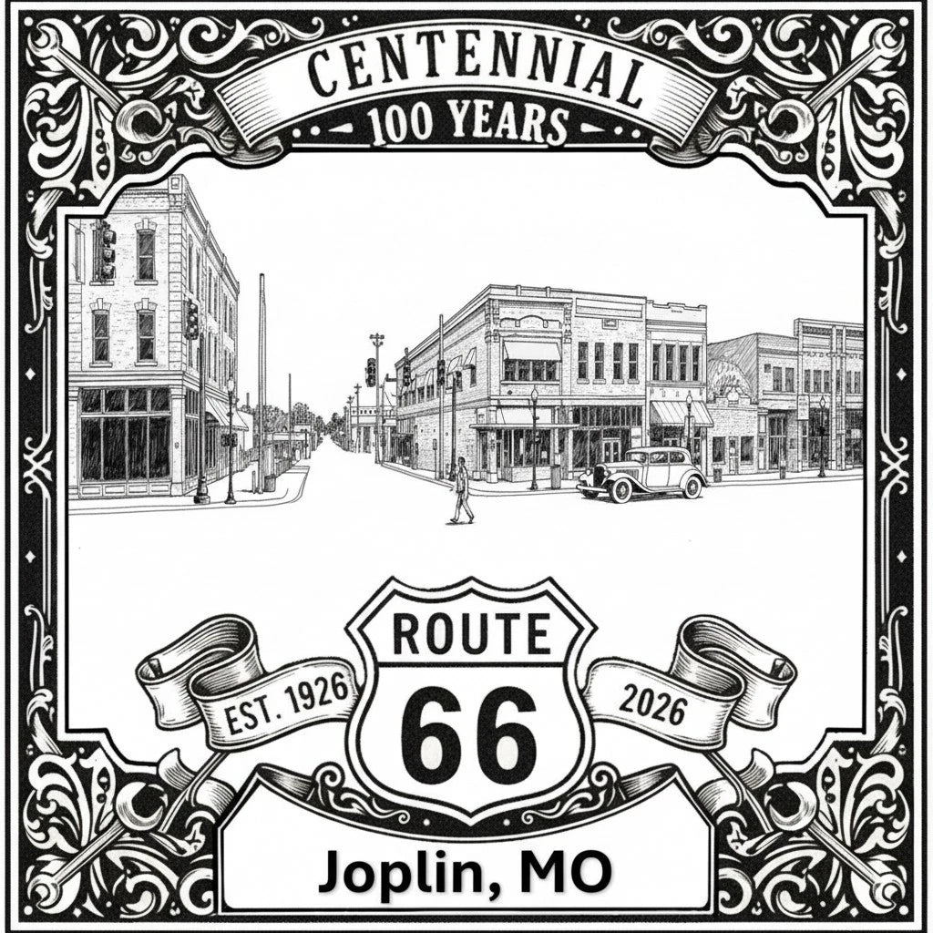 Laser-engraved design of Joplin, Missouri for Route 66 Centennial