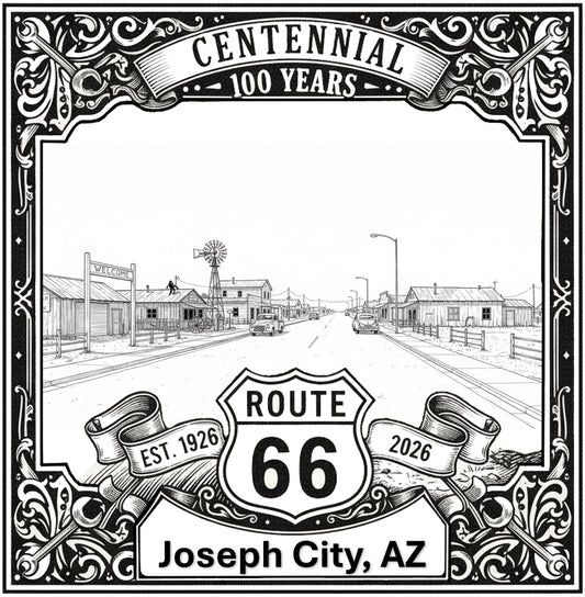Laser-engraved design of Joseph City, Arizona for Route 66 Centennial