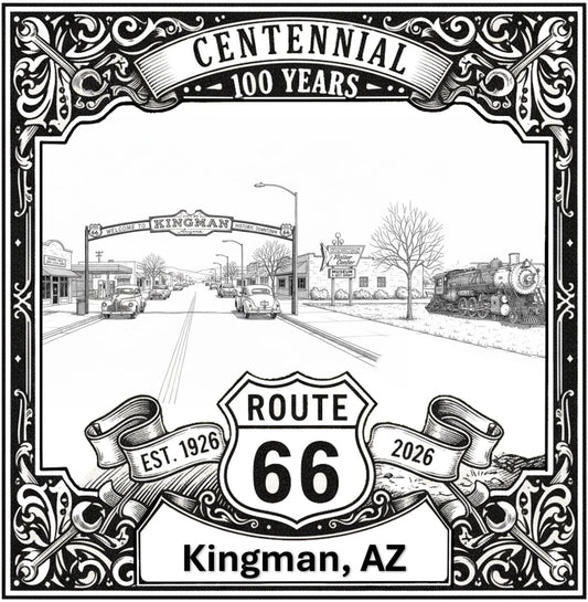 Laser-engraved design of Kingman, Arizona for Route 66 Centennial
