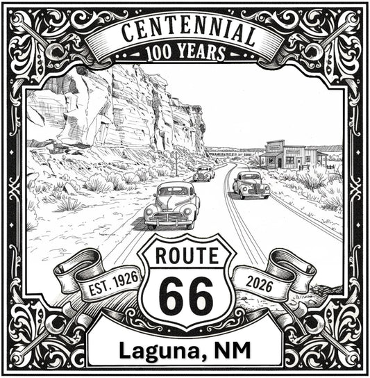 Laser-engraved design of Laguna, New Mexico for Route 66 Centennial