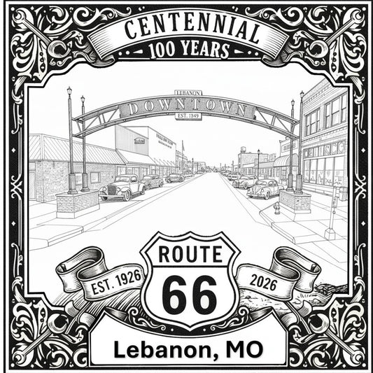 Laser-engraved design of Lebanon, Missouri for Route 66 Centennial