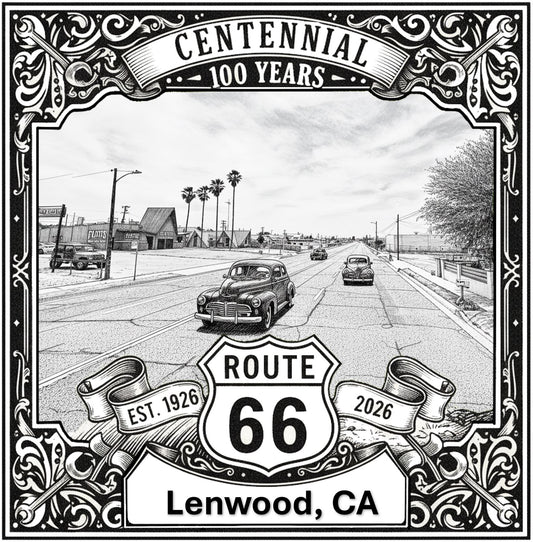 Laser-engraved design of Lenwood, California for Route 66 Centennial