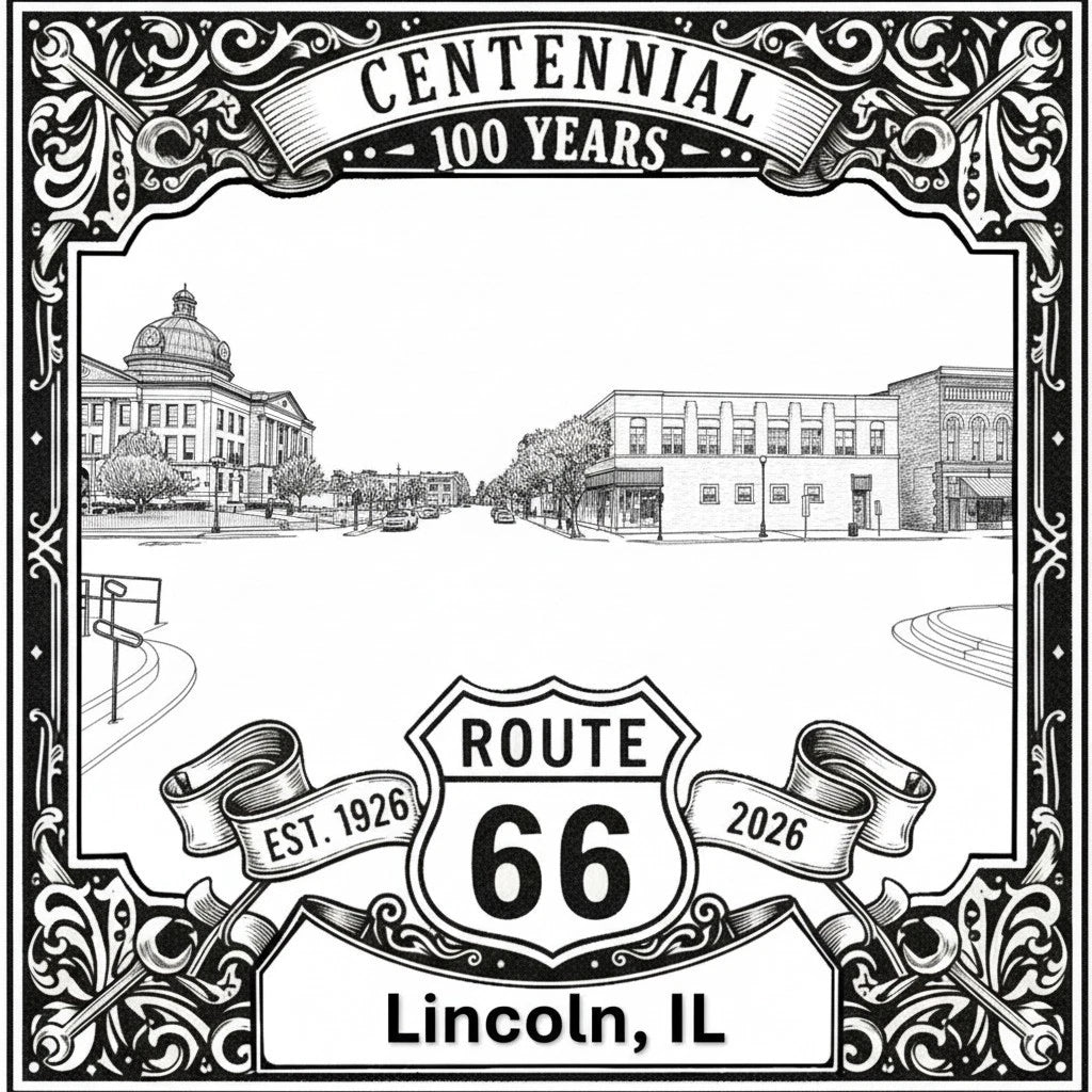 Laser-engraved design of Lincoln, Illinois for Route 66 Centennial