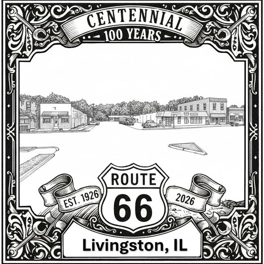 Laser-engraved design of Livingston, Illinois for Route 66 Centennial