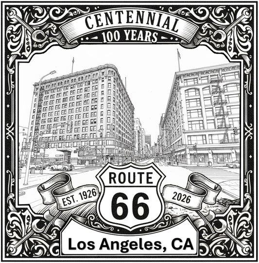 Laser-engraved design of Los Angeles, California for Route 66 Centennial