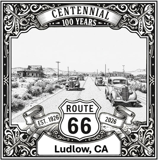 Laser-engraved design of Ludlow, California for Route 66 Centennial