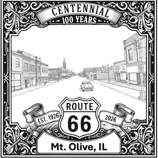 Laser-engraved design of Mount Olive, Illinois for Route 66 Centennial