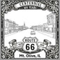 Laser-engraved design of Mount Olive, Illinois for Route 66 Centennial