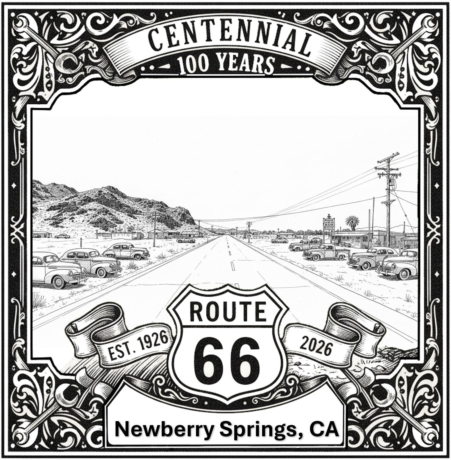 Laser-engraved design of Newberry Springs, California for Route 66 Centennial
