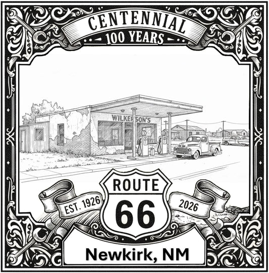 Laser-engraved design of Newkirk, New Mexico for Route 66 Centennial