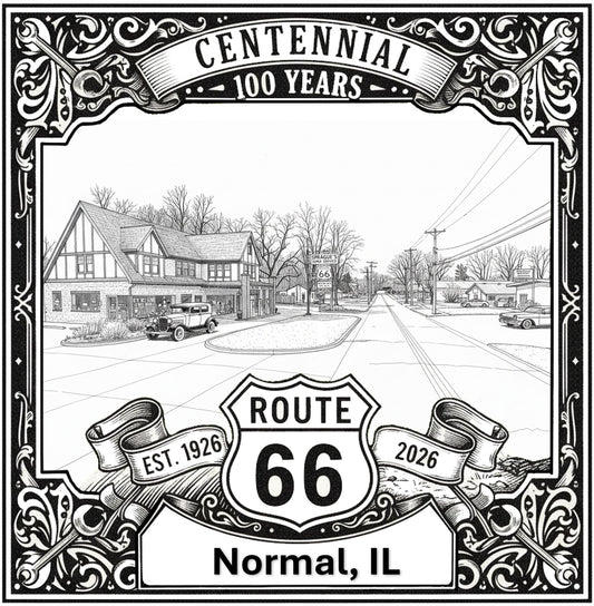 Laser-engraved design of Normal, Illinois for Route 66 Centennial
