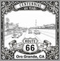 Laser-engraved design of Oro Grande, California for Route 66 Centennial