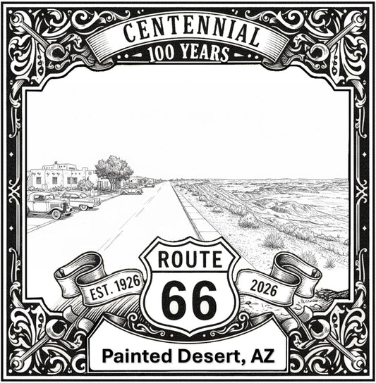 Laser-engraved design of Painted Desert, Arizona for Route 66 Centennial
