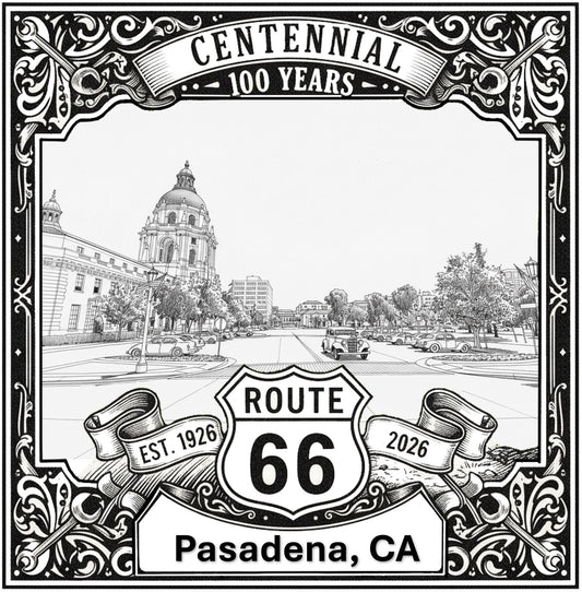 Laser-engraved design of Pasadena, California for Route 66 Centennial