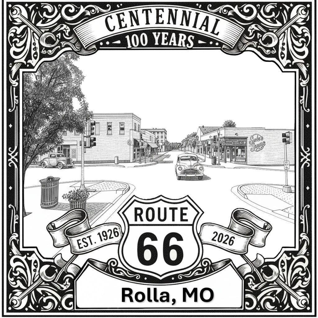 Laser-engraved design of Rolla, Missouri for Route 66 Centennial