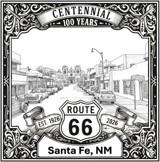 Laser-engraved design of Santa Fe, New Mexico for Route 66 Centennial