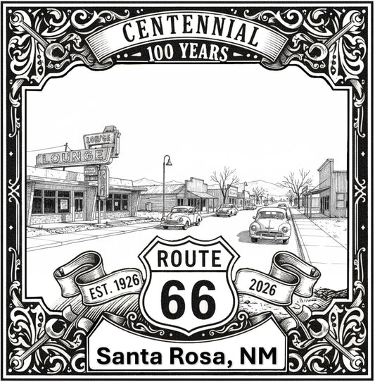 Laser-engraved design of Santa Rosa, New Mexico for Route 66 Centennial