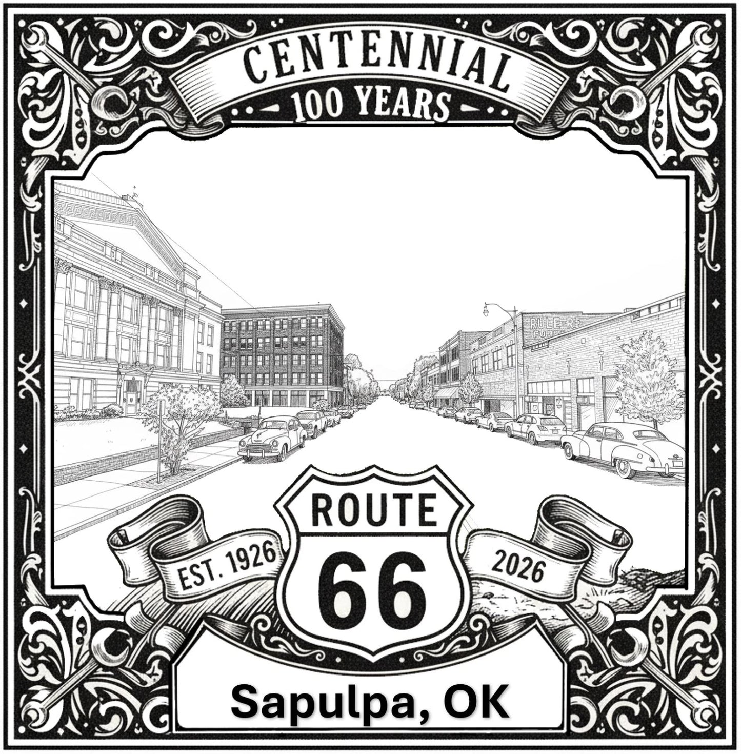 Laser-engraved design of Sapulpa, Oklahoma for Route 66 Centennial