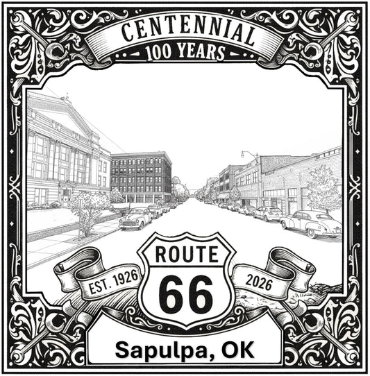 Laser-engraved design of Sapulpa, Oklahoma for Route 66 Centennial