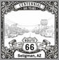 Laser-engraved design of Seligman, Arizona for Route 66 Centennial