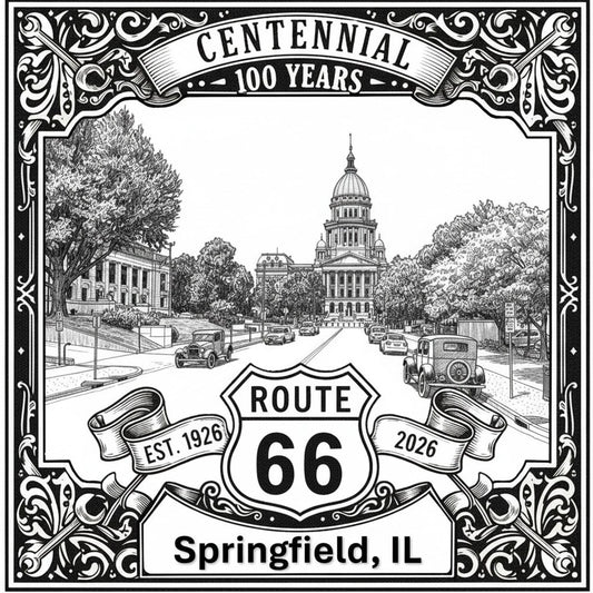 Laser-engraved design of Springfield, Illinois for Route 66 Centennial