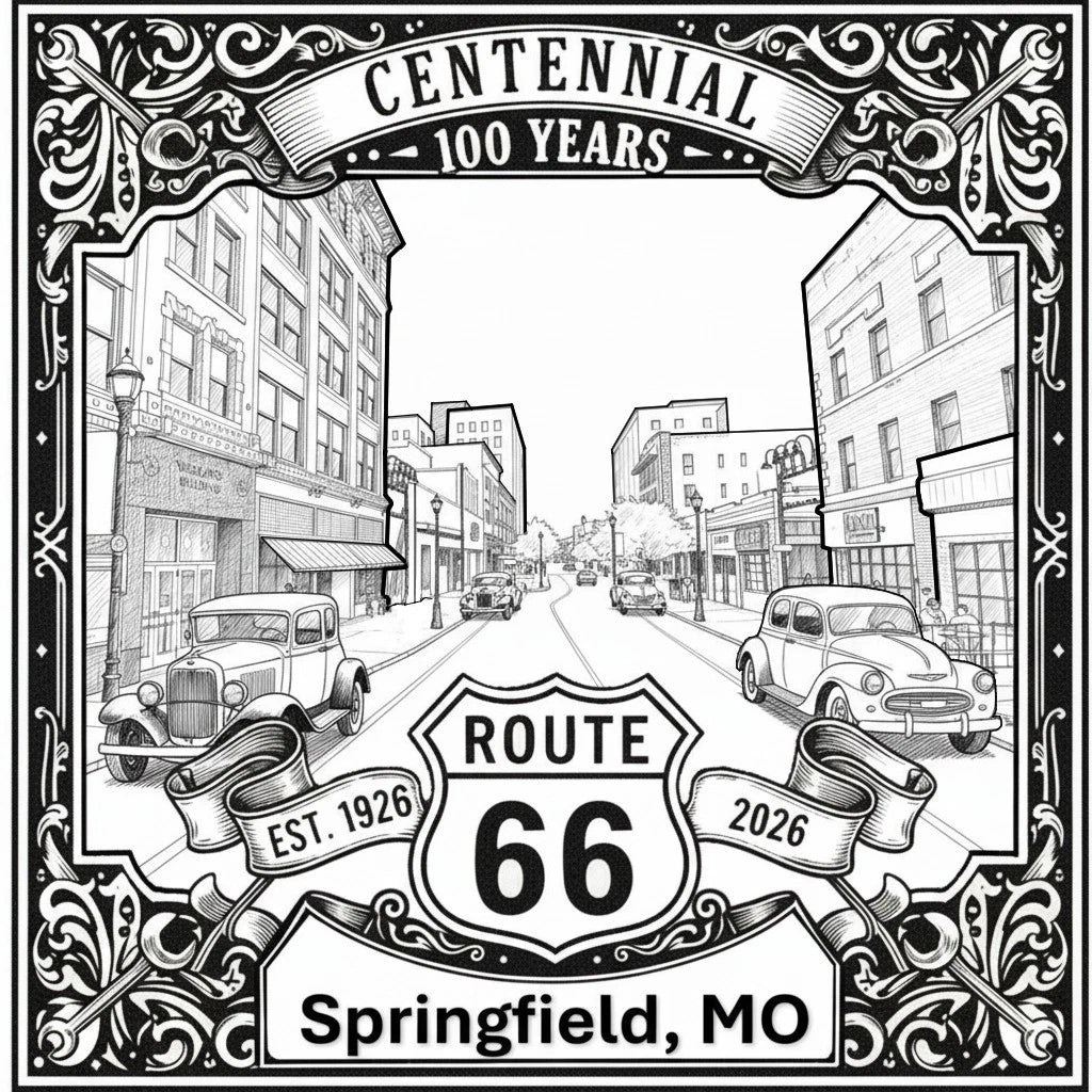 Laser-engraved design of Springfield, Missouri for Route 66 Centennial
