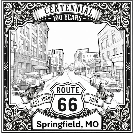 Laser-engraved design of Springfield, Missouri for Route 66 Centennial